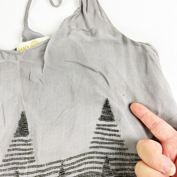 Ramy Brook grey silver silk beaded tank top Size XS flaws - Picture 4 of 10